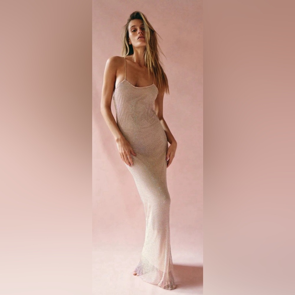 LoveShackFancy Calvert Embellished Mesh Maxi Dress